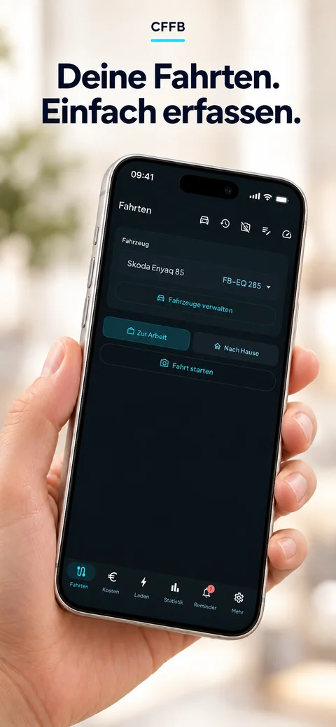 CFFB-App in der Hand: Fahrten starten und zwischen Fahrzeugen wählen